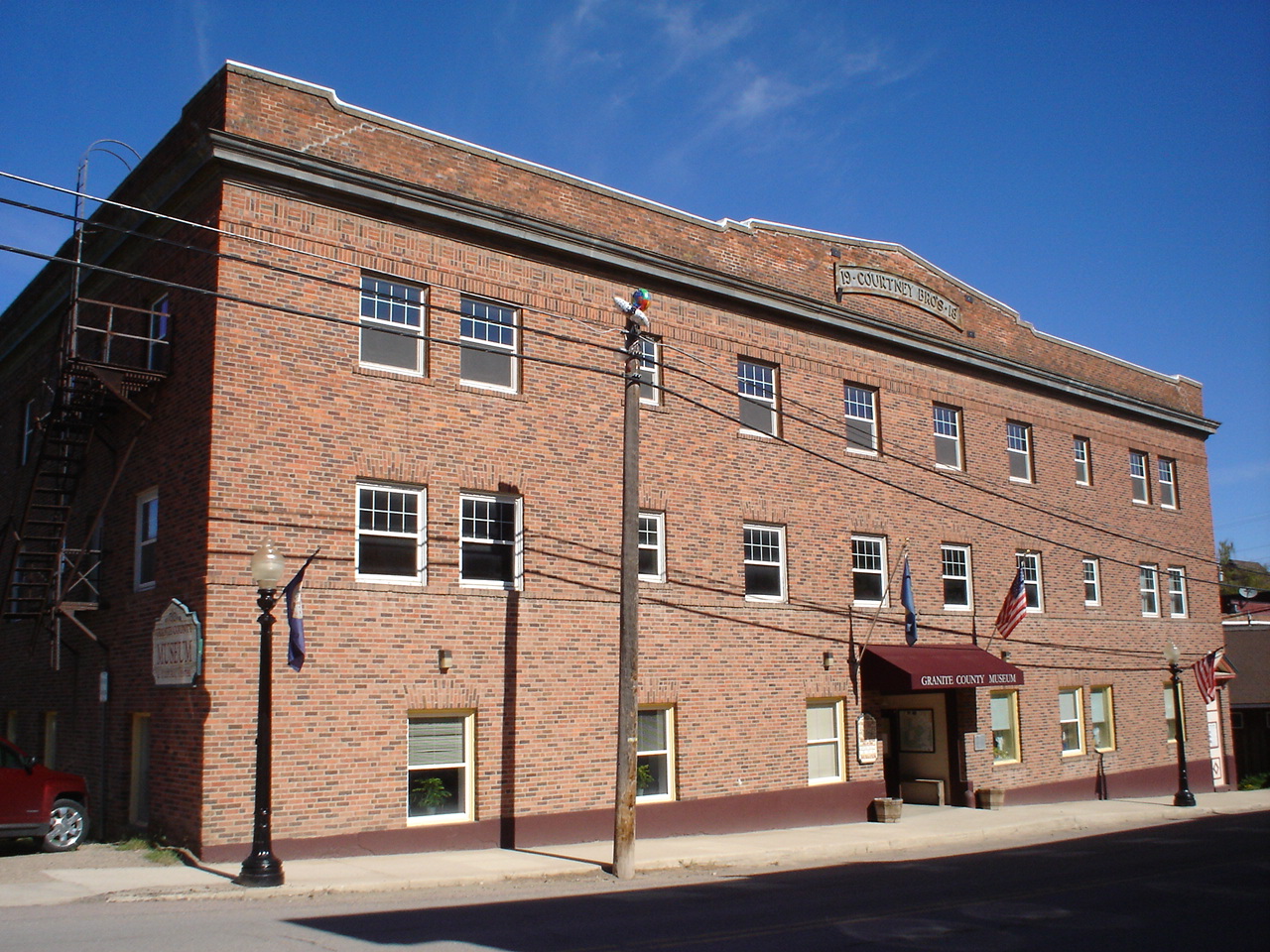 The historic three-story red brick Granite County Museum in Philipsburg
